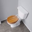 Picture of Natural Oak Designer Wood Toilet Seat, Closed Front with Cover, Polished Brass Hinges, Round