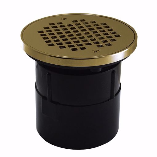 Picture of 2" ABS Over Pipe Fit Drain Base with 2" Plastic Spud and 4" Polished Brass Strainer with Ring