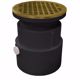 Picture of 4" PVC Over Pipe Fit Drain Base with 3-1/2" Plastic Spud and 5" Polished Brass Strainer