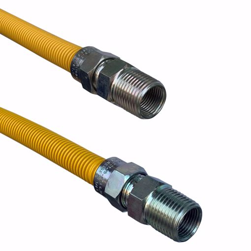 Picture of 1/2" OD (3/8" ID) X 12" Long, 1/2" Male Pipe Thread X 3/8" Male Pipe Thread, Yellow Coated Corrugated Stainless Steel Gas Connector
