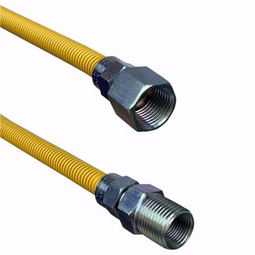 Picture of 3/8" OD (1/4" ID) X 18" Long, 3/8" Female Pipe Thread X 1/2" Male Pipe Thread, Yellow Coated Corrugated Stainless Steel Gas Connector