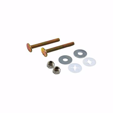 Picture of 50 Pairs of 1/4" x 3-1/2" Brass Closet Bolts with Stainless Round Washers and Brass Tinnerman Nuts, Bagged in Pairs
