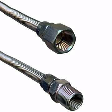 Picture of 3/8" OD (1/4" ID) X 18" Long, 3/8" Female Pipe Thread X 1/2" Male Pipe Thread, Uncoated Corrugated Stainless Steel Gas Connector