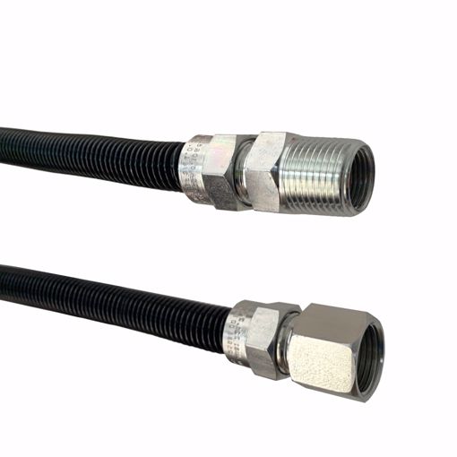Picture of 1/2" OD (3/8" ID) X 18" Long, 1/2" Female Pipe Thread X 1/2" Male Pipe Thread, Black Coated Corrugated Stainless Steel Gas Connector