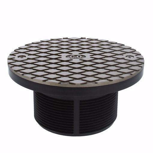 Picture of 3-1/2" PVC Spud with 6" Nickel Bronze Cleanout Cover and Countersunk Test Plug