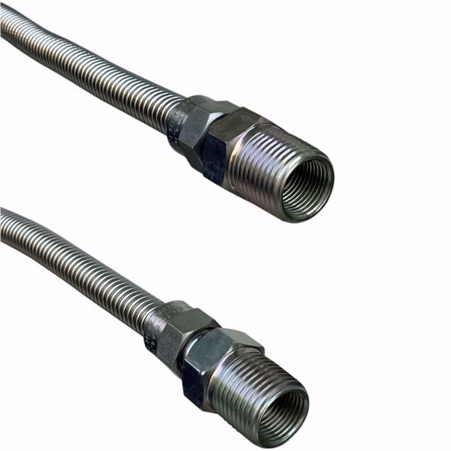 Picture of 3/8" OD (1/4" ID) X 18" Long, 1/2" Male Pipe Thread X 1/2" Male Pipe Thread, Uncoated Corrugated Stainless Steel Gas Connector