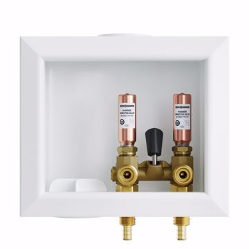 Picture of Washing Machine Box, Quarter Turn Left Outlet with Single Lever Valve and Water Hammer Arrestor, 1/2" PEX F1807 Connection