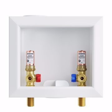 Picture of Washing Machine Box, Quarter Turn Center Outlet with Water Hammer Arrestor, 1/2" MIP/SWT Connection
