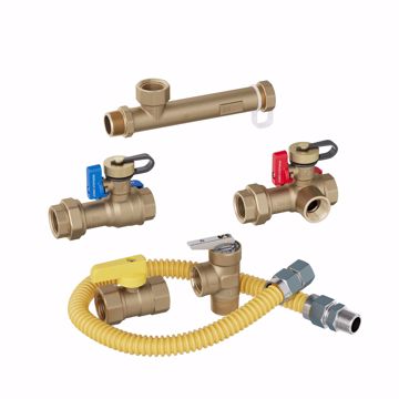 Picture of 3/4" IPS Tankless Water Heater Valve Service Kit with Pressure Relief Valve, Sediment Trap, Gas Connector and Gas Ball Valve