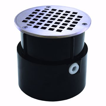 Picture of 4" ABS Over Pipe Fit Drain Base with 3-1/2" Metal Spud and 5" Chrome Plated Strainer
