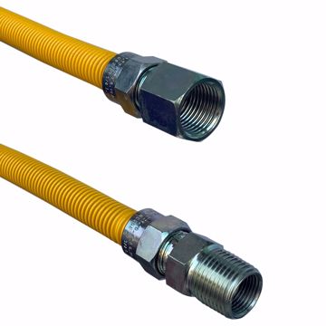 Picture of 1/2" OD (3/8" ID) X 12" Long, 1/2" Female Pipe Thread X 1/2" Male Pipe Thread, Yellow Coated Corrugated Stainless Steel Gas Connector