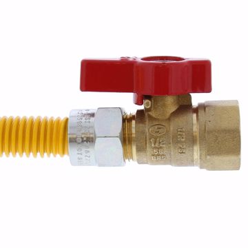 Picture of 1/2" OD (3/8" ID) Gas Connector Assembly, Yellow Coated, 1/2" MIP x 1/2" FIP Ball Valve x 48"