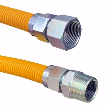 Picture of 1" OD (3/4" ID) X 12" Long, 1" Female Pipe Thread X 1" Male Pipe Thread, Yellow Coated Corrugated Stainless Steel Gas Connector