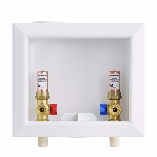 Picture of Washing Machine Box, Quarter Turn Center Outlet with Water Hammer Arrestor, 1/2" CPVC Connection